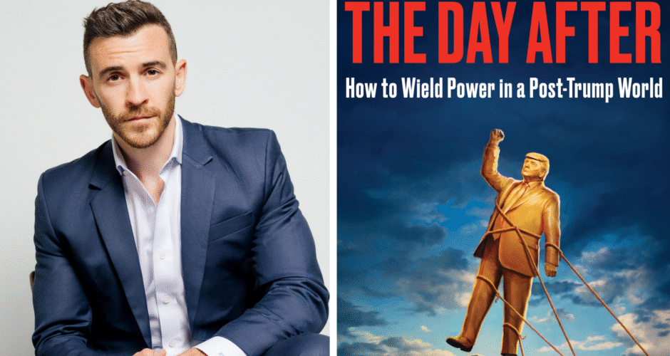 A photo collage of Brian Tyler Cohen and the The Day After Book Cover