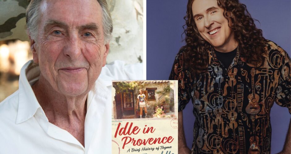 A Photo Collage of Eric Idle and "Weird Al" Yankovic. The beige book cover of Idle in Provence is in the middle.